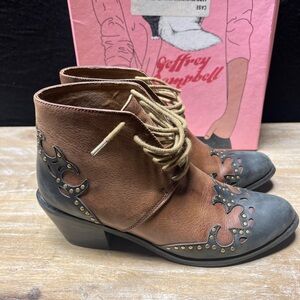 Jeffrey Campbell x free people Brown studded western style lace up Ankle Boots